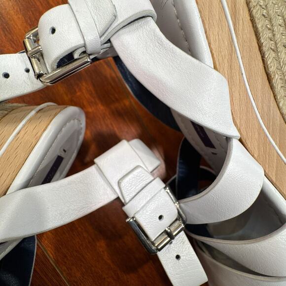 Ralph Lauren Purple Label Erin Espadrille Wedge Platform White Leather 37.5 - Picture 13 of 16